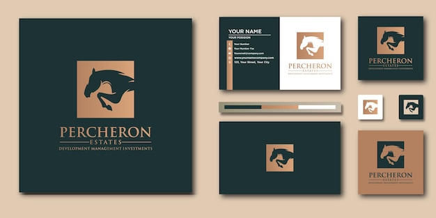 Luxe paard logo briefsjabloon met modern concept en visitekaartje ontwerp