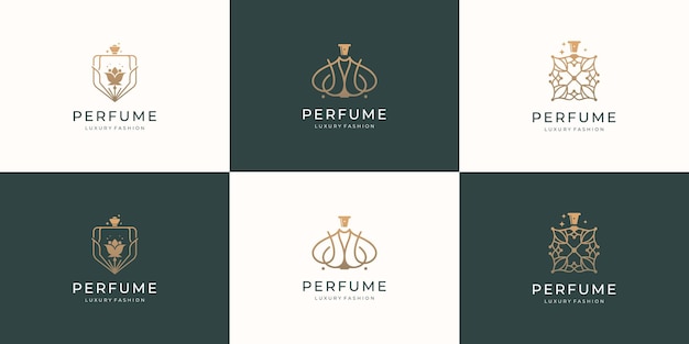 Luxe parfumfles-logo-ontwerp met gouden kleurinspiratie-logo voor fashion skincare beauty