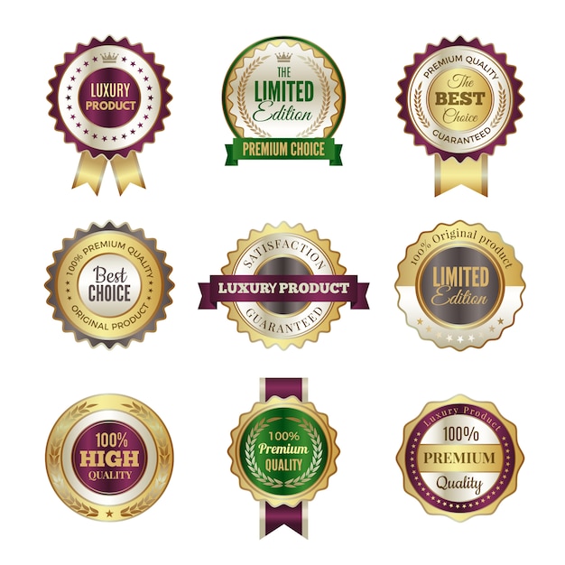 Luxe premium badges. hoge kwaliteit gouden kroon beste keuze labels en stempel sjabloon voor certificaat en documenten