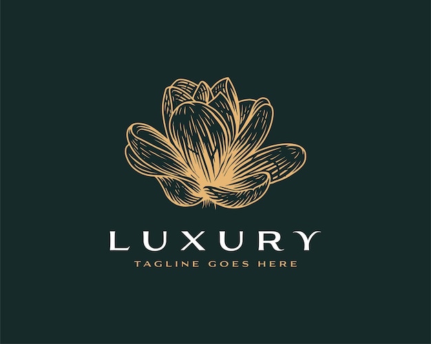 Luxe premium handgetekende lotus logo ontwerpsjabloon