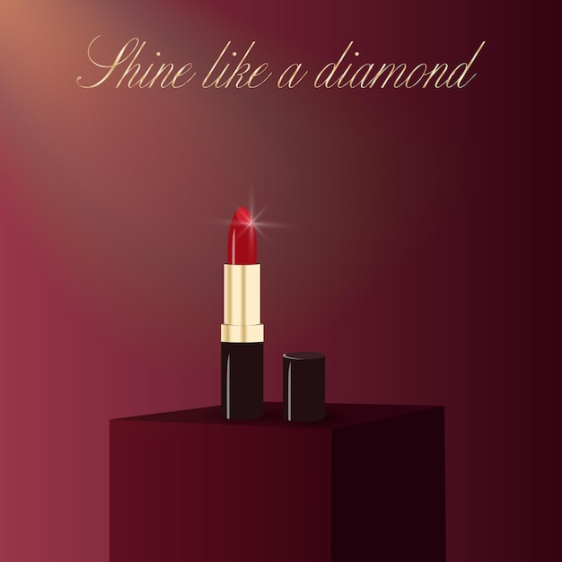 Luxe presentatie van make-up realistische glanzende lippenstift