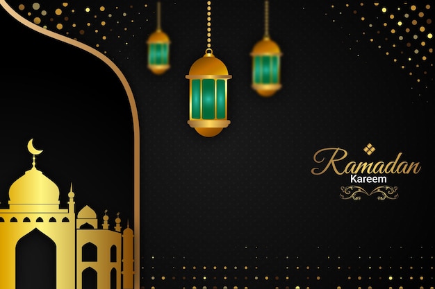 Luxe ramadan kareem gouden moskee achtergrondkleur zwart en goud