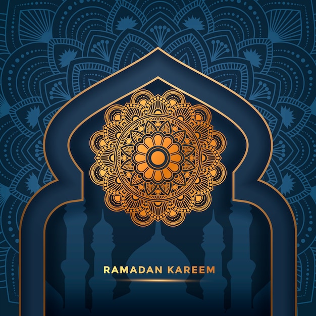 Vector luxe ramadan kareem mandala achtergrond, wenskaart