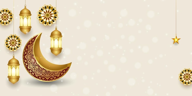 Vector luxe ramadan kareem ramazan eid al fitr islamitische achtergrond banner met 3d lantaarn