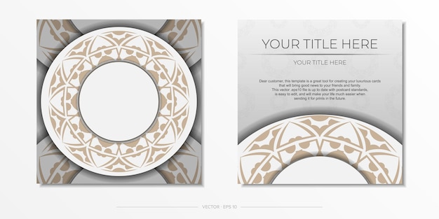 Vector luxe readytoprint-ontwerp van witte kleurenkaart met ornamenten uitnodigingssjabloon met ruimte voor uw tekst en abstracte patronen