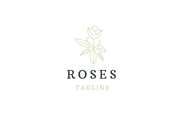 Luxe roze bloem met lijnstijl logo ontwerpsjabloon