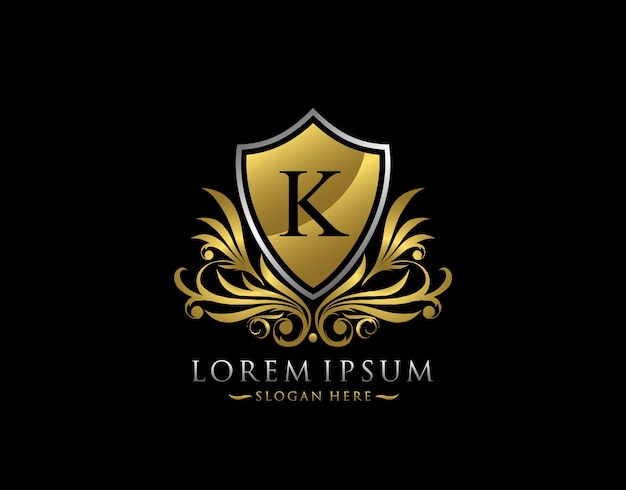 Luxe schild K brief Logo. Sierlijke elegante gouden schildpictogram.