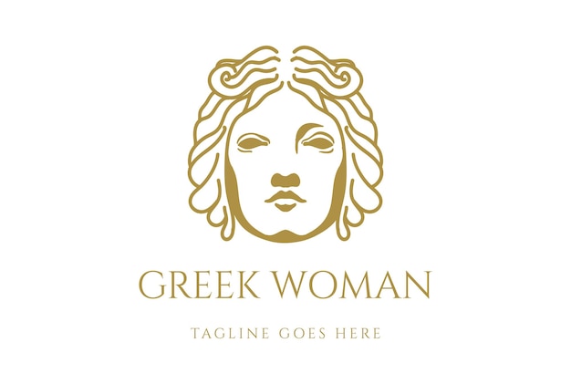 Luxe Schoonheid Griekse Vrouw Meisje Dame Godin Hoofd Gezicht Haar Logo Ontwerp Vector