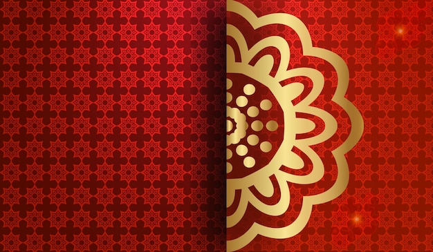 Luxe sier mandala achtergrondontwerp met rood en gouden