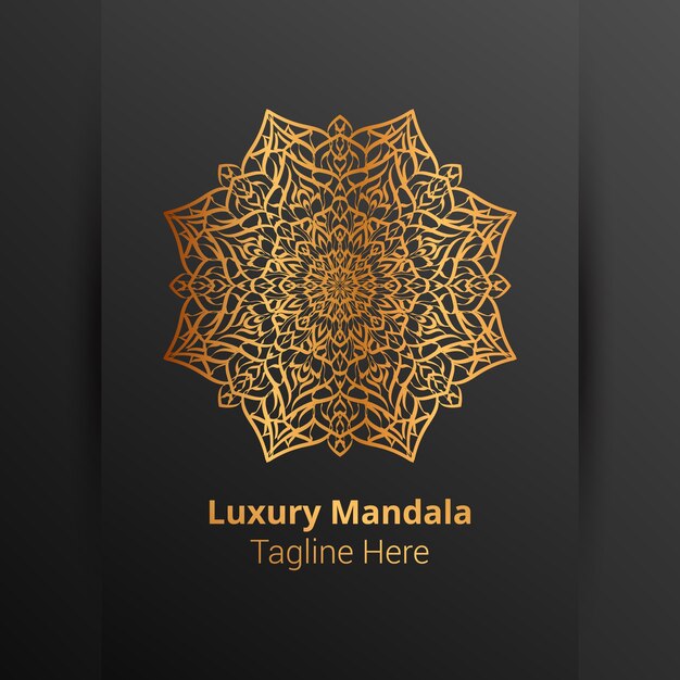 Luxe sier mandala logo achtergrond, arabesk stijl.