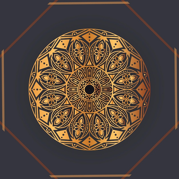 Luxe sier mandala ontwerp achtergrond in gouden kleur Gratis Vector