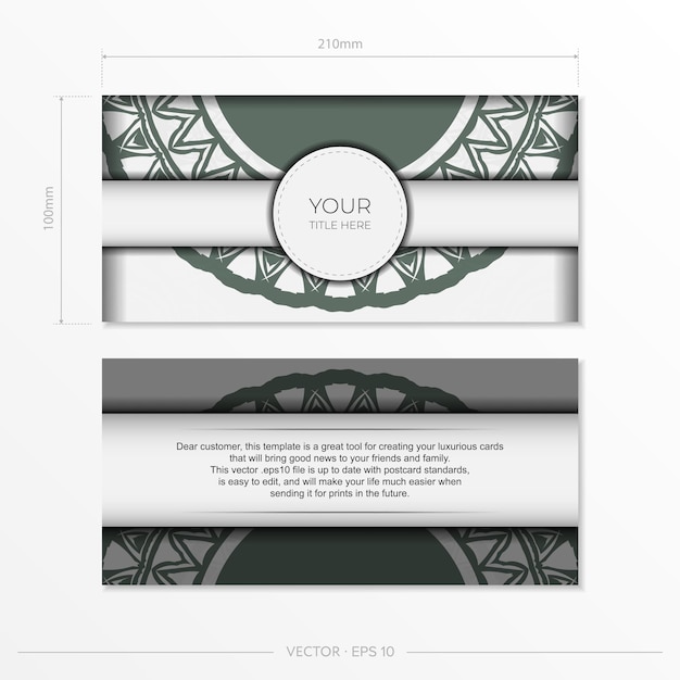 Vector luxe vector ready-to-print witte kleur briefkaart ontwerp met donkere griekse patronen. uitnodigingskaartsjabloon met plaats voor uw tekst en vintage ornamenten.