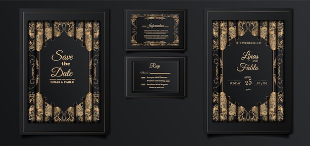 Luxe vintage bruiloft uitnodiging set mockup