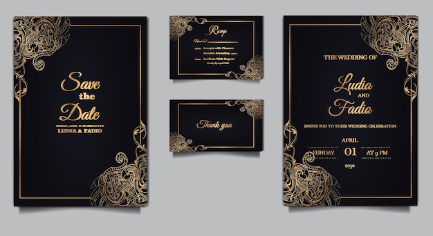 Vector luxe vintage bruiloft uitnodiging set mockup