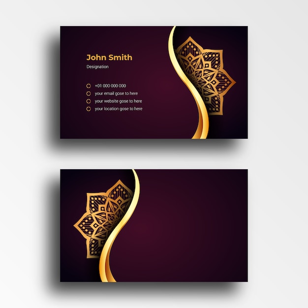 Luxe visitekaartje ontwerpsjabloon met luxe sier Mandala Arabesque achtergrond