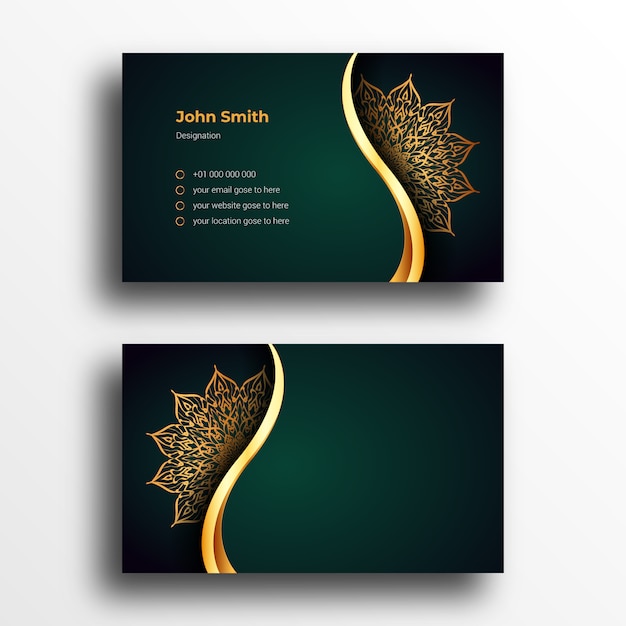 Luxe visitekaartje ontwerpsjabloon met luxe sier Mandala Arabesque achtergrond