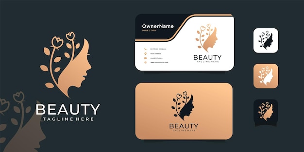 Luxe vrouw kapsalon gezicht logo ontwerpconcept.