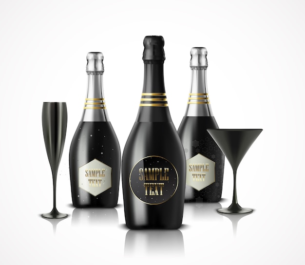 Luxe wijnglas en champagne wijnflessen illustratie