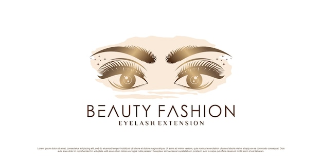 Luxe wimperverlenging logo-ontwerp voor schoonheidsmode met creatief element premium vector