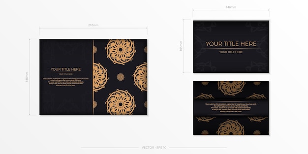 Luxe zwarte rechthoekige ansichtkaartsjabloon met vintage abstract mandala-ornament Elegante en klassieke vectorelementen klaar om af te drukken en typografie