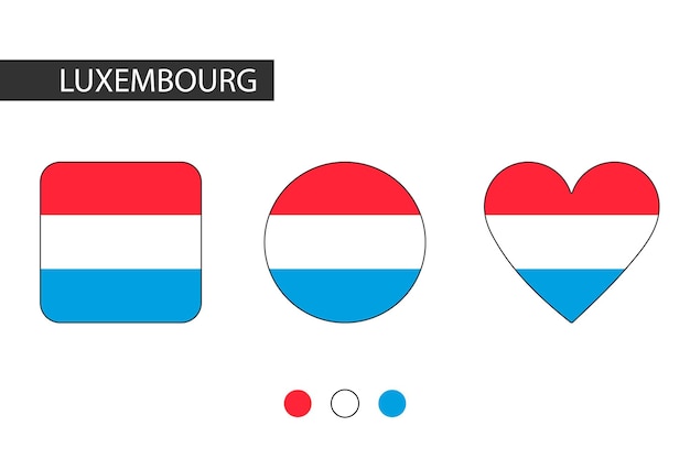 Vector luxembourg 3 shapes square circle heart with city flag isolated on white background