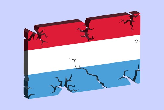 Vector luxembourg flag on 3d cracked wall vector fracture pattern with cracked texture issues concept