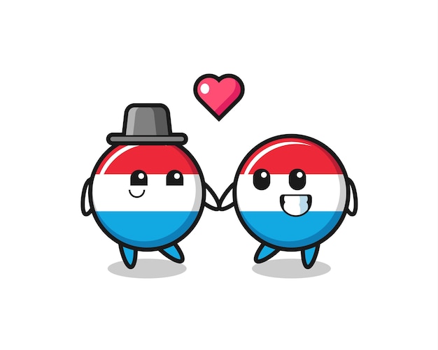 Luxembourg flag badge cartoon character couple with fall in love gesture , cute style design for t shirt, sticker, logo element