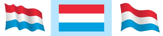 Вектор Флаг люксембурга в статическом положении и в движении, развивающийся на ветру в точных цветах и размерах, на белом фоне