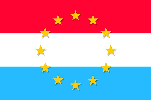 룩부르크의 국기: 유럽연합 12개의 황금 별의 원으로 1958년 1월 1일부터 EU 회원국이다.