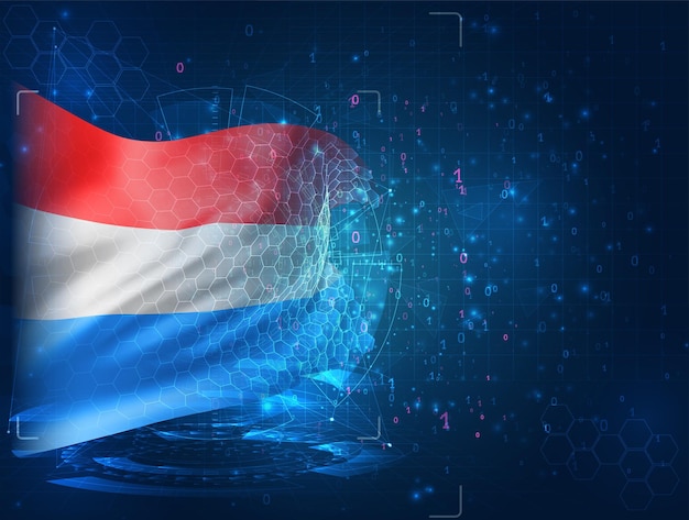 Luxembourg, vector 3d flag on blue background with hud interfaces