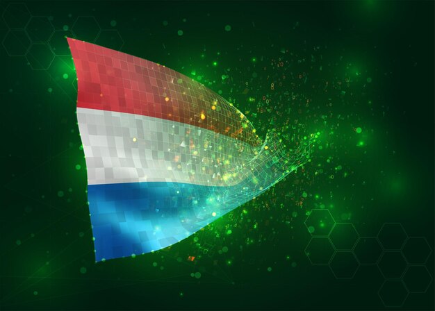 Luxembourg on vector 3d flag on green background with polygons and data numbers