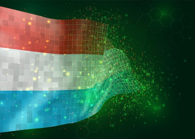 Luxembourg, on vector 3d flag on green background with polygons and data numbers