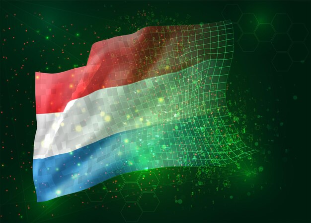 Luxembourg, on vector 3d flag on green background with polygons and data numbers