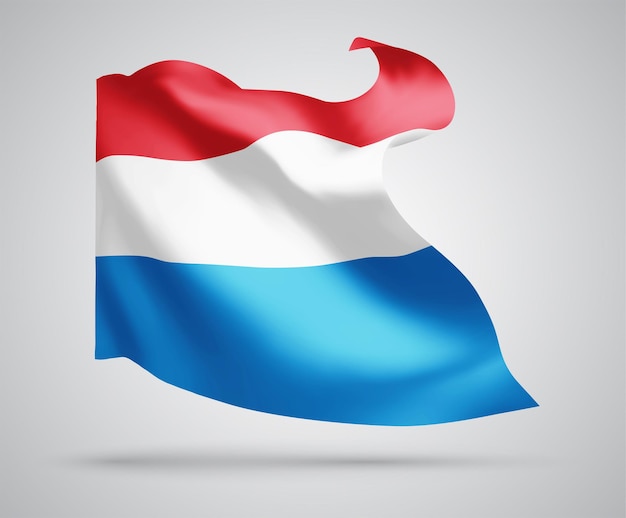 Люксембург, векторный флаг с волнами и изгибами, развевающимися на ветру на белом фоне.