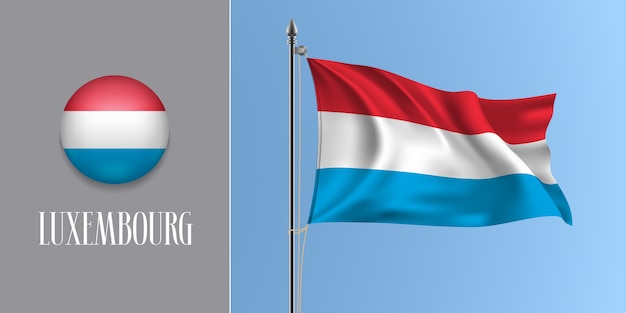 Luxembourg waving flag on flagpole and round icon   illustration.