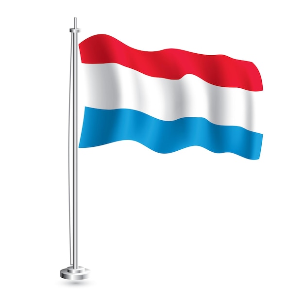 Luxembourgian Flag Isolated 현실적인 물결 깃대에 있는 룩셈부르크 국가의 국기