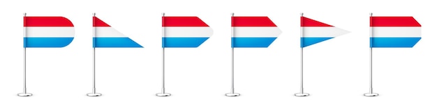 Vector luxembourgish table flags on a silver steel pole souvenir from luxembourg desk flag made of paper or