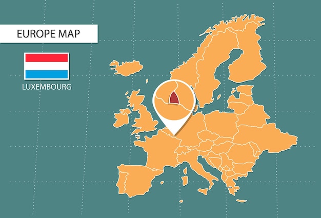 luxemburg kaart in Europa zoom versie iconen met luxemburg locatie en vlaggen
