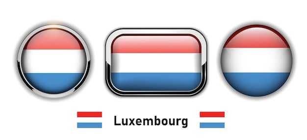 Luxemburg vlag knoppen, 3d glanzende vector iconen.