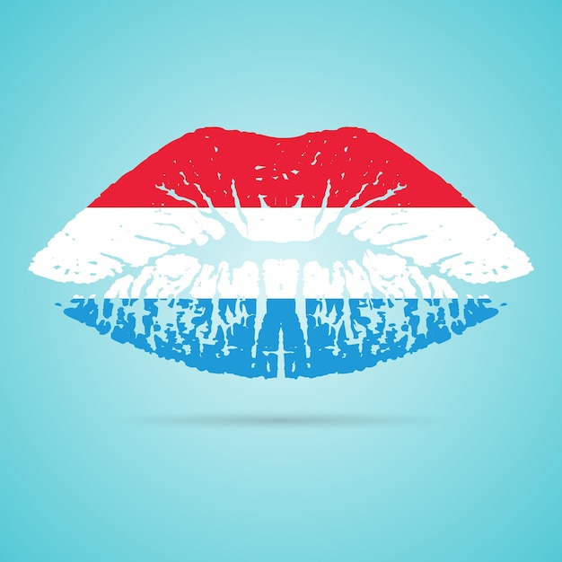 Luxemburgse vlag lippenstift op de lippen geïsoleerd op een witte achtergrond vectorillustratie