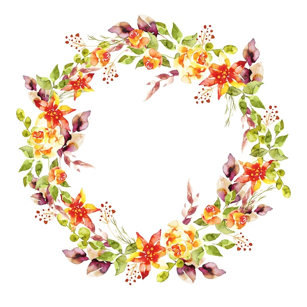 Luxuriant floral wreath in watercolor design