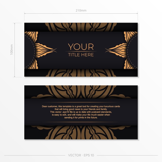 Luxurious black postcard template with vintage abstract ornament Elegant and classic vector elements ready for print and typography