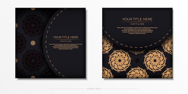 Luxurious black square postcard template with vintage abstract ornament Elegant and classic vector elements ready for print and typography