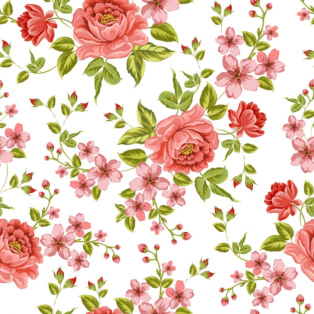 Luxurious color peony seamless pattern. vector illistration.