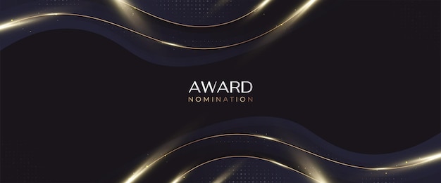 Luxurious and Elegant Blue and Gold Wavy Background with Golden Lines and Glowing Light Can be Used for Award Banner Card Nomination Ceremony Formal Invitation or Certificate Design