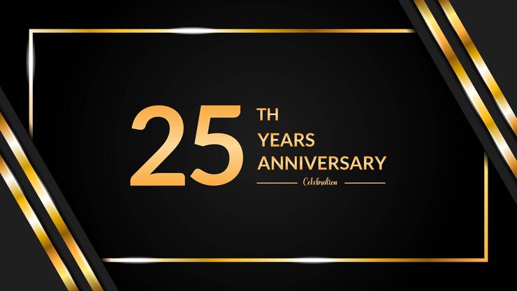 Vector luxurious and elegant design for 25th anniversary celebration in black and gold vector template