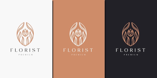 Luxurious Floral with line style logo icon design template