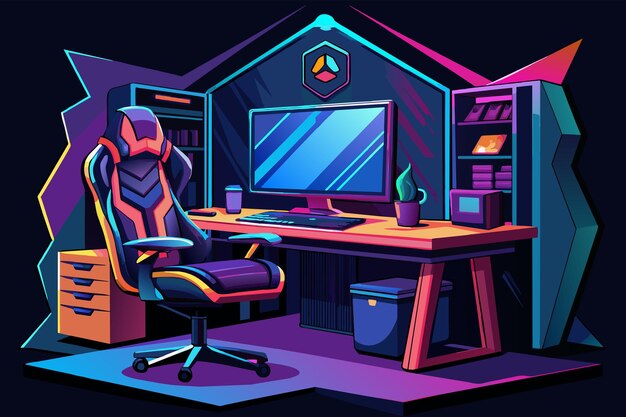 Vector a luxurious gaming setup with a motorized gaming chair