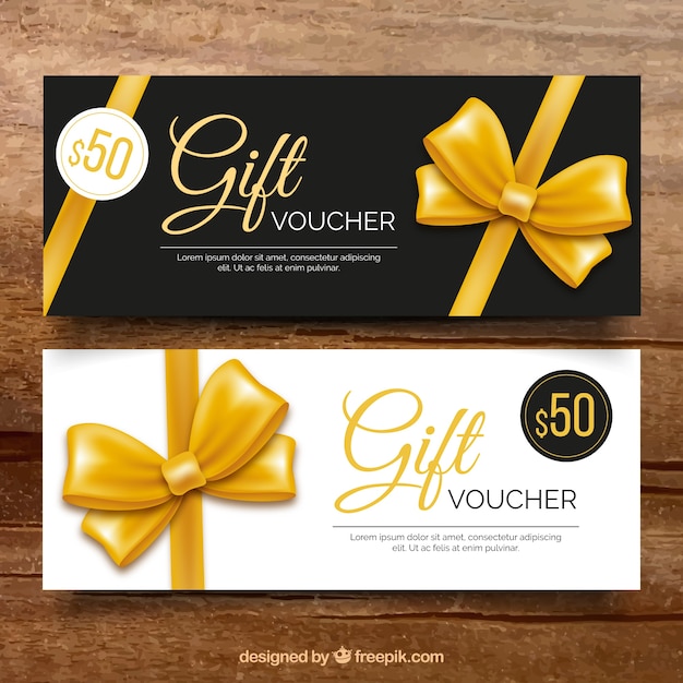 Luxurious gift voucher with golden bow