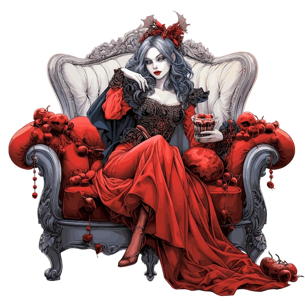 Luxurious halloween lilith enjoying red wine in victorian style AI generated